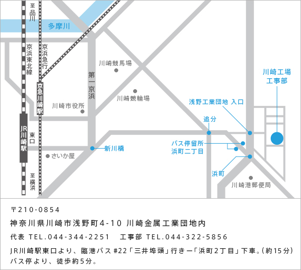 神奈川県川崎市浅野町4番10号 川崎金属工業団地内